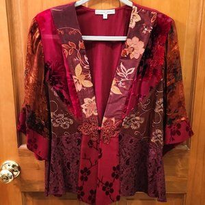 SPENCER ALEXIS Sheer Velvet Burnout Top, Burgundy Size M